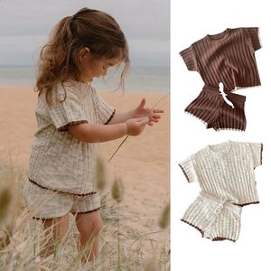 Conjunto de suéter de verão para bebês, roupas macias de algodão para meninos e meninas, manga curta, 2 peças, 240314