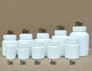 50PCS 15ml20ml30ml60ml100ml Plastic PE White Empty Seal Bottles Solid Powder Medicine Pill Vials Reagent Packing Containers8036366