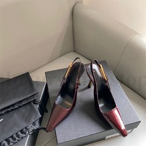 Designer Women Sandals High Pointy Slingback Heels Patent Leather Shoes Fashion Heel Slippers Shoes Womens Evening Buckle