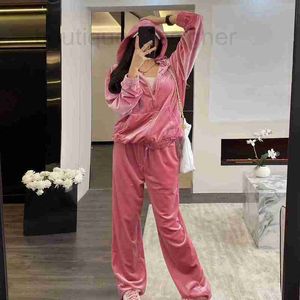 Women's Tracksuits Designer Tracksuit Velour Suit Back Rhinestone Men and Women Zip Cardigan Hooded Jacket Drawstring Straight Pants 2 Piece Set W0Q4