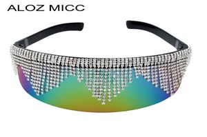 Aloz Micc Luxury Rhinestone Sungrasses女性ブランドデザイン特大のクリスタルシールドバイザーサングラスガラス