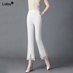 Stivali Office Lady Lace Patchwork Bianco Pantaloni tagli di stivale elastico bianco Summer Colore Solido popolarità selvaggia Comottiera Women Abbigliamento 2022 2022