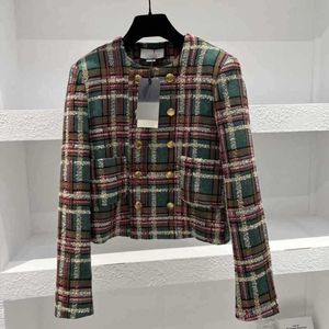 이른 가을 디자이너의 새로운 프랑스 고급 컬러 대비 스타일 재킷 유행 및 우아한 매력 격자 무늬 두꺼운 모직 짧은 재킷