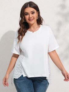 TOPS FINJANI WHITE THARTS PLUS SIZE TOPS女性服2023夏の新しいカットアウトバック刺繍ティー