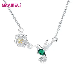 Naszyjniki wiszące 925 Sterling Srebrny Cute Flower Crystal Naszyjnik dla kobiet dziewczyn