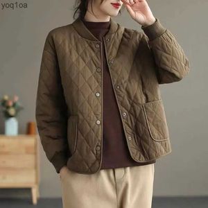 Women's Jackets Women Padded Jacket Lightweigh Short Thickened Slim Warm Jacket Solid Color Plaid Single Breasted Autumn Winter Quilted CoatL2403