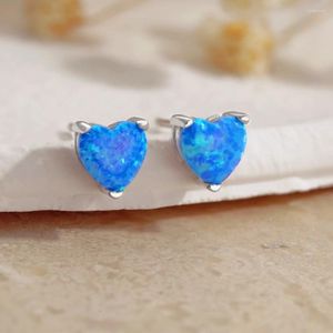 Stud Earrings Real Opal 925 Sterling Silver Heart Shape Blue White Gem For Women Jewelry 2024 Arrival Drop