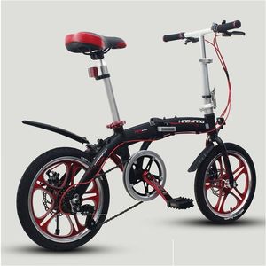 Bikes 16 Inch Portable Folding Bike Foldable Cycling Bicycle Mini Road Disc Brake 6-Stage Variable Speed Easy To Fold And Carry Drop D Ot6Eu