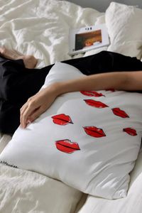 Travesseiro Rinoart Fashional Red Lip Throw Sofá Lombar Home Decoração Itens para Sala de estar Quarto 48x48cm Presentes