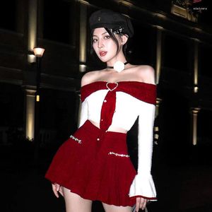 ワークドレス韓国ファッション2ピーススカートセット女性YNKボウスラッシュネッククロップドトップスセクシーなミニスカートスーツ