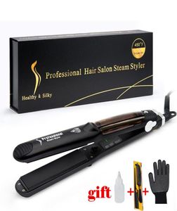Kasqiプロフェッショナルフラットアイアンヘアストレートナーブラシサロンヘアスタイラー用Steamminiceramic Hair Straightener CX200721119077