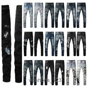 Designer Herren Jeans Skinny Fody Men Jeans für Herren Womens Hosen lila Marke Black Grey Jeans Loch Neue Stil Stickerei