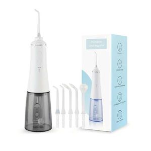 Irrigadores orais Escova de água portátil sem fio com 5 bicos 350ML viagem USB recarregável irrigador oral dentes branqueamento e limpeza J240318