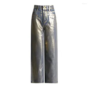Women's Jeans Street Trendy Design With High Waisted Straight Leg For 2024 Winter Trend Wide Pants