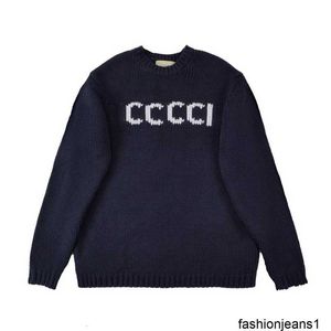 Verified version correct version luxury fashion brand white letter jacquard sweater on chest wool round neck for men and women autumn and winter high version categor