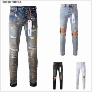 designerskie dżinsy na męskie dżinsy fioletowe dżinsy mężczyźni męskie spodnie w trudnej sytuacji Czarne zerwane motocyklista Slim Fit Motorcycle Mans Usuł dżinsy Mężczyźni workowate dżinsy Efekt zanieczyszczenia