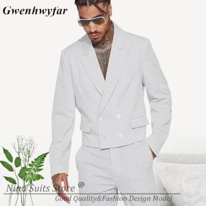 Abiti Gwenhwyfar Giacca corta adatta agli uomini Abbigliamento moda 2 pezzi 2023 Nuovo costume bianco progettato per il giovane smoking da festa casual