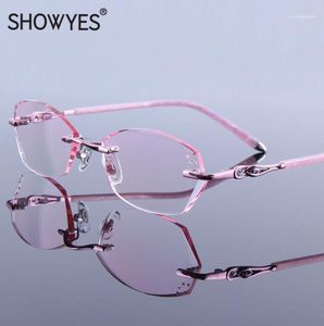 Rhinestone Eyeglass Women Luxury Reading Glasses Rimless Female High Clear Hyperopia Women039S Pink Reader Presbyopic Eye Glass9670227