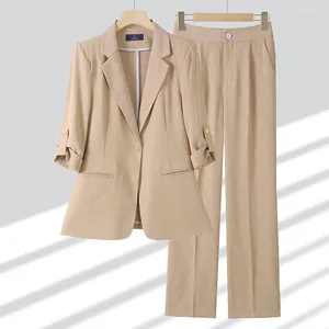 Women's Two Piece Pants Apricot Suit Summer Thin Casual Elegant Fashion Formal Wear Professional Work Clothes Jacket