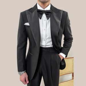 Suits İtalyan Vintage Tasarımcı Takım İki Parçalı Düğün Partisi Takım Damat Ziyafet Erkekler İnce Kostüm Homme Mariage Bow Tie dahil