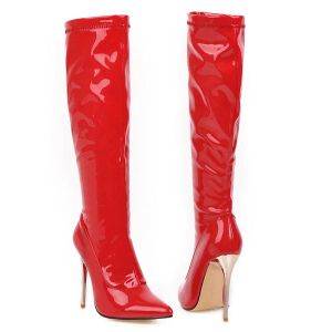 Boots Women's Knee High Boots Winter Autumn Red White Thin Heels High Boot For Women Patent Leather Long Fetish Shoes Lady Large Size