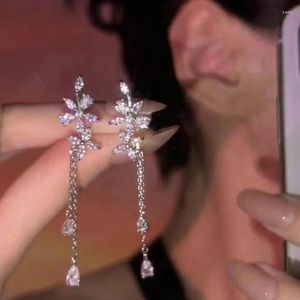 Dangle Earrings Shiny Zircon Flower Tassel Chain Stud For Women Elegant And Exquisite Girls Temperament Wedding Party Jewelry Gift