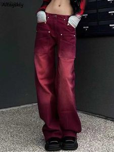 여자 청바지 청바지 여성 빈티지 씻은 미국 낮은 허리 Y2K 세련된 스트리트웨어 패션 젊은 올 매치 캐주얼 헐렁한 헐렁한 가을 가을 NewC24318
