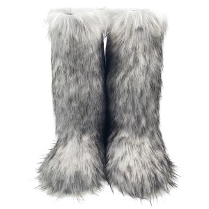 Boots 2023 Winter Faux Fur Snow Boots Luxury Fluffy Furry Long Boots Women Outdoor Nonslip Faux Fox Fur Warm Ski Boots Cotton Boots