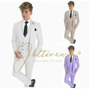 Abiti da uomo Abito da sposa per ragazzi Bambini Giacca bianca Gilet Pantaloni 3 pezzi Pograph Gentiluomo Bambini Cerimonia di compleanno Costume Neonato