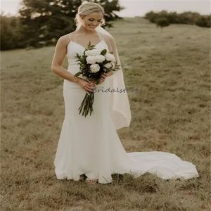 Civil boho sereia vestido de casamento simples cintas de espaguete boêmio vestidos de noiva 2024 praia hispânica vestido de noiva arco personalizado vestido de noiva casamento 2024