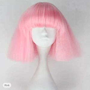 Perucas sintéticas HAIRJOY Cabelo Sintético Cosplay Perucas Retas Bob Curto Marrom Escuro Prata Cinza Loiro Escuro Rosa Verde Loiro Preto Peruca Custume 240318