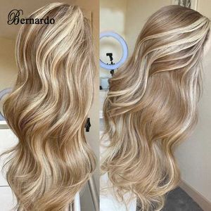 Synthetic Wigs Bernardo Honey Blonde Colored Synthetic Lace Front Wig Highlight Long Body Wave Preplucked Cosplay Wigs For Black Women 240329