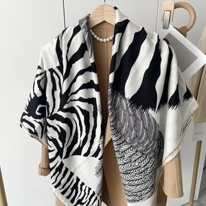 High-End-Samt-Zebra-Seiden-Wollschal für Damen, Winter, passender warmer Seiden-Woll-Quadratschal, Temperament-Schal, Großhandel, Direktverkauf ab Werk