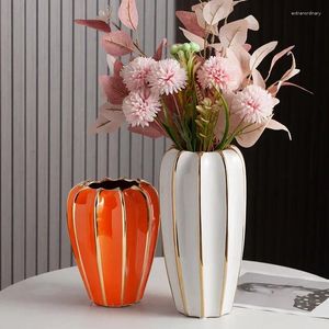 Vases Luxury And High-end Gold Painted Ceramic Vase Flower Arrangement Simulation Living Room Decoration Home TV Cabin