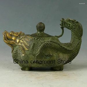 Dekorativa figurer Series Crush Chinese Ancient Bronze Hand-Carved Dragon Teapot Kangxi Mark