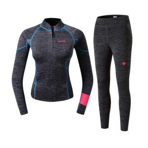 Ternos Wetsuit Mulheres Neoprene 2mm jaqueta e calça de mergulho Magro Maiô Mergulho Livre 2pcs Set