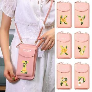 Bag kvinnors mobiltelefon PU Luxury Handbag Crossbody axelväskor Purse Koppling Floral Letter Print Wallet Universal för Apple/LG