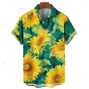 Мужские повседневные рубашки с гавайским 3D принтом подсолнуха, модные мужские рубашки с коротким рукавом, большие размеры, Blusas, топы, одежда