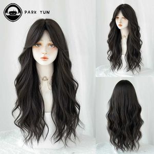 Syntetiska peruker Park Yun Long Wavy Ombre Dark Brown Wigs For Women Cosplay Daily Party Syntetisk mörkbrun peruk Lolita Värmebeständig fiber 240328 240327