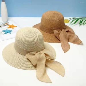 Beret Casual Women Sun Hat Składana moda Moda Travel Beach Summer With Bow Bowtie Bowtie Fisherman