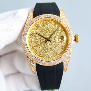 다이아몬드 시계 남성 41mm 사파이어 날짜 디스플레이 자동 기계식 이동 디자이너 시계 고무 스트랩 고품질 손목 시계 Montre de Luxe