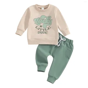 Kläder sätter Spring St. Patrick's Day Toddler Baby Boy Outfits Letter Print Lång ärm Sweatshirt och Elastic Pants Fall Clothes