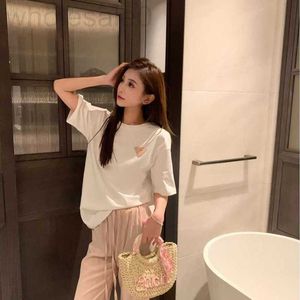 Women's T-Shirt designer Pink Triangle Round Neck Short sleeved T-shirt for Korean Edition Versatile Loose and Age reducing Style Half Top 2024 Spring/Summer KHSA