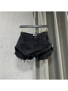 Shorts femininos mulheres rasgado goth preto denim cintura alta mini y2k streetwear coreano vintage baggy cowboy emo 2000s roupas