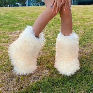 Stövlar 2023 Nya Y2K Women's Winter Snow Boots Outdoor Luxury Furry Faux Fox Päls Nya Fashion Boots WomanPlush Warm Platform Shoes Bottar