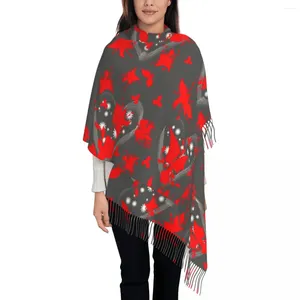 Halsdukar abstrakt vild blomma halsduk med lång tofs hjärta tryck varma sjalar och wrap womens design stor vinter vintage bufanda
