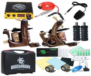 Professional Tattoo Kit 2 Machines Coils Guns Power Supply Neesles Tips GRIPS SET8715719