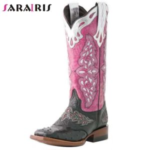 Buty Sarairis zupełnie nowe kobiety western buty zarośnięte kolorowe poślizg na masywnych obcasach designerski vintage buty dla kobiet 2021 Stylowe buty dla kobiet