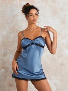 Women's Sleepwear Women 'Satin Nightdress Spaghetti Strap Sleeveless Lace Trim Mini Sexig Dress Nightgown Summer Loungewear