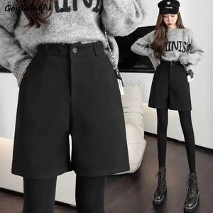 Women's Shorts Wide Leg Shorts Women Baggy Autumn Spring Ladies High Waist Casual A-line Trousers Solid Color Button Pockets All-match LooseC243128
